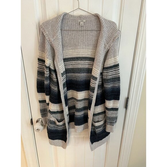 L.L. Bean Women's Hooded Cardigan Sweater Merino Wool Blend Sz Medium‎ - Picture 1 of 5